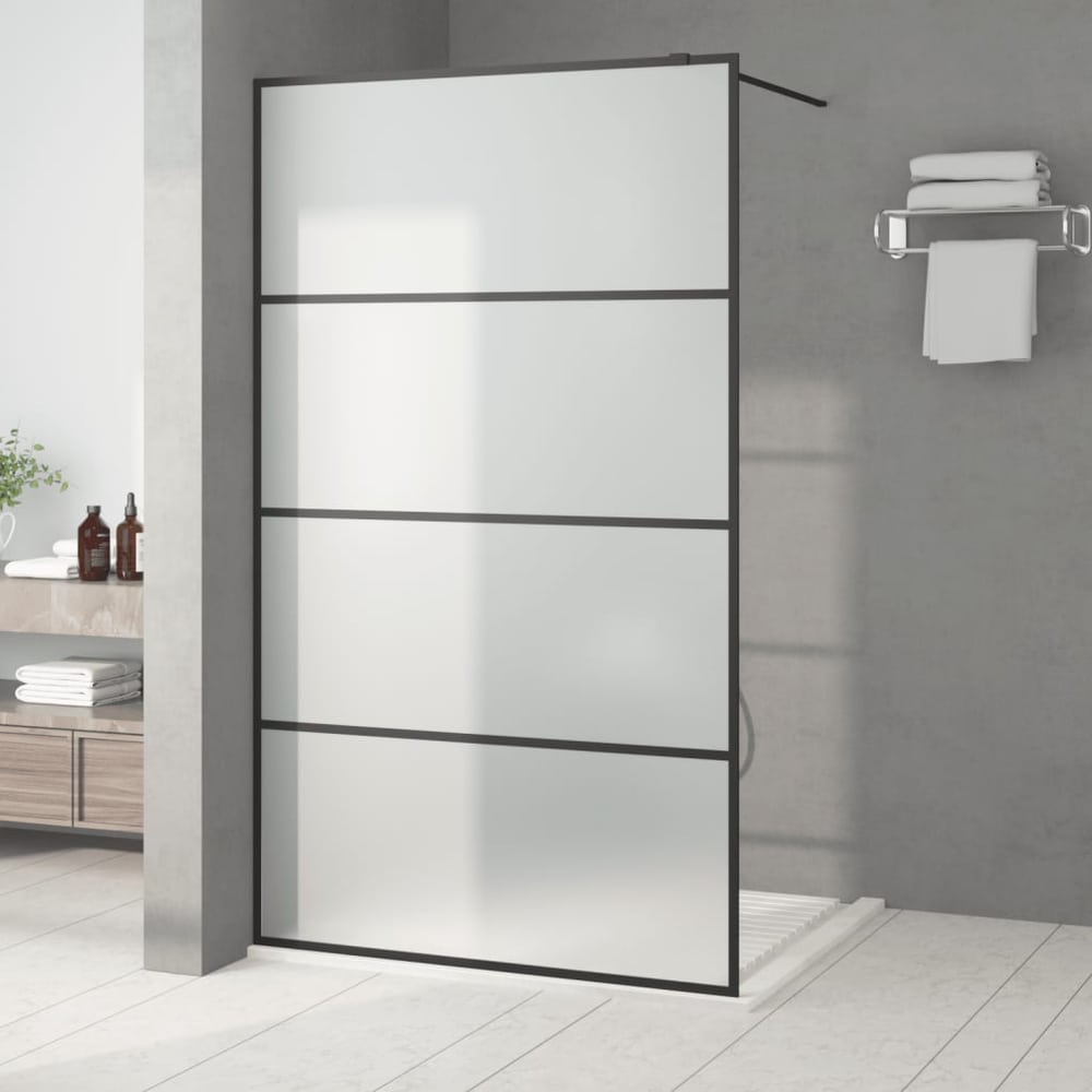 Walk-in Shower Wall Black ESG Glass Frosted 115 x 195 cm