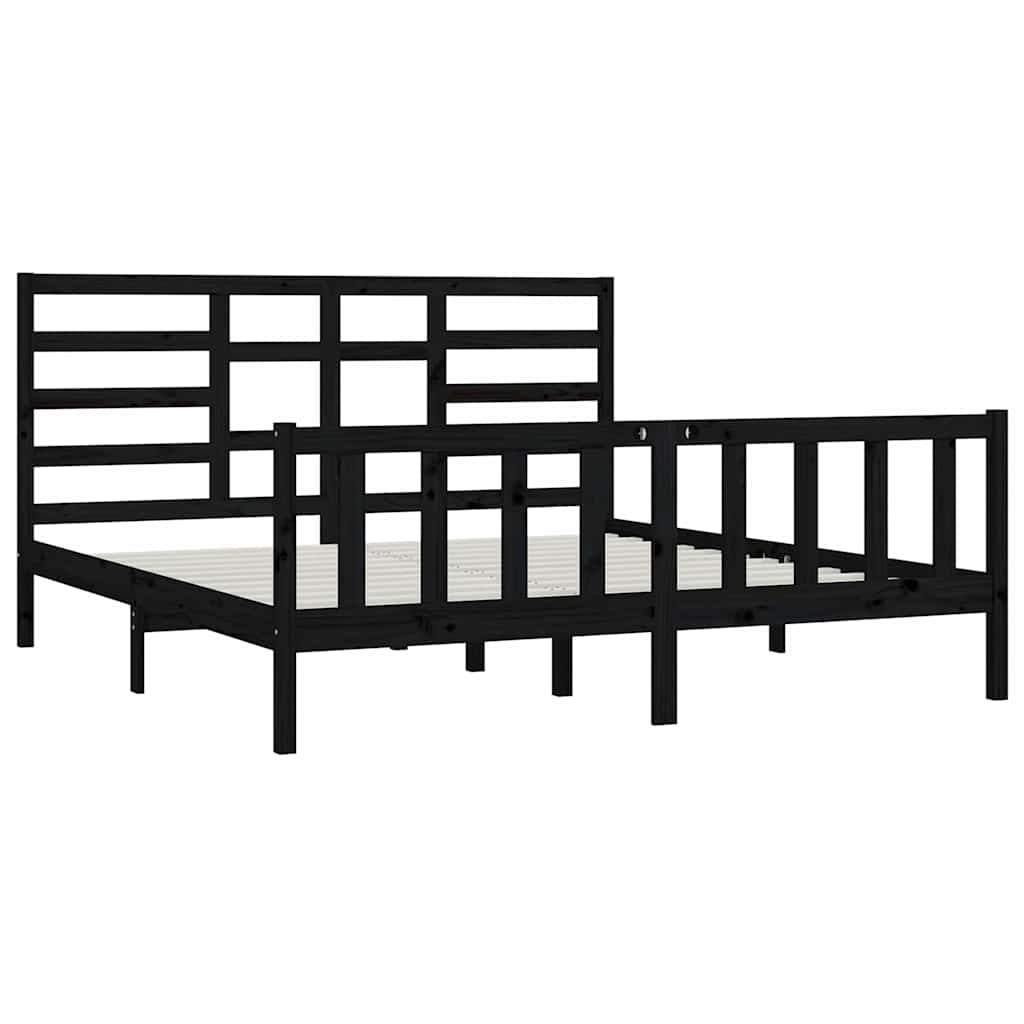 vidaXL Bed Frame without Mattress Black 200x200 cm Solid Wood Pine 4