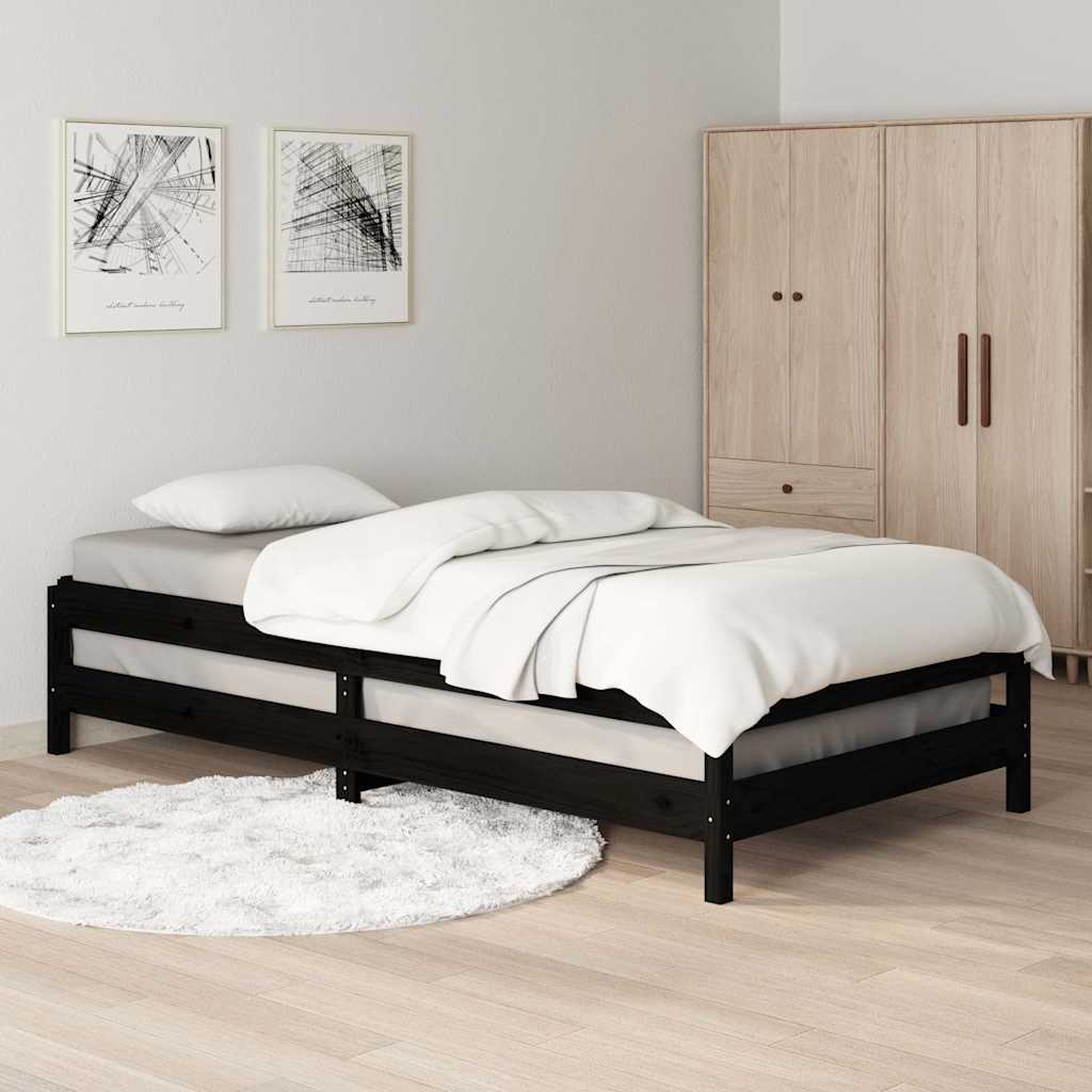 Stack Bed without Mattress Solid Wood Pine Black 75 cm 190 cm