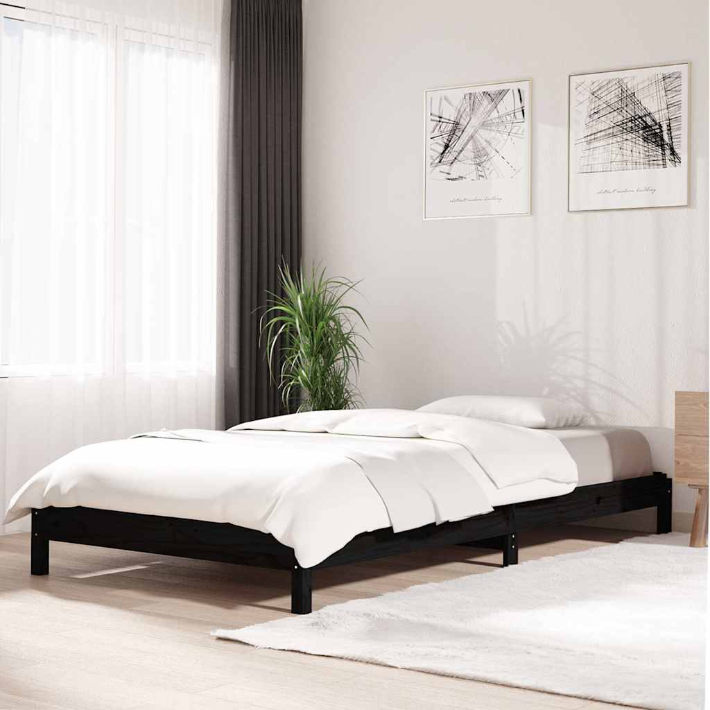 Stack Bed without Mattress Solid Wood Pine Black