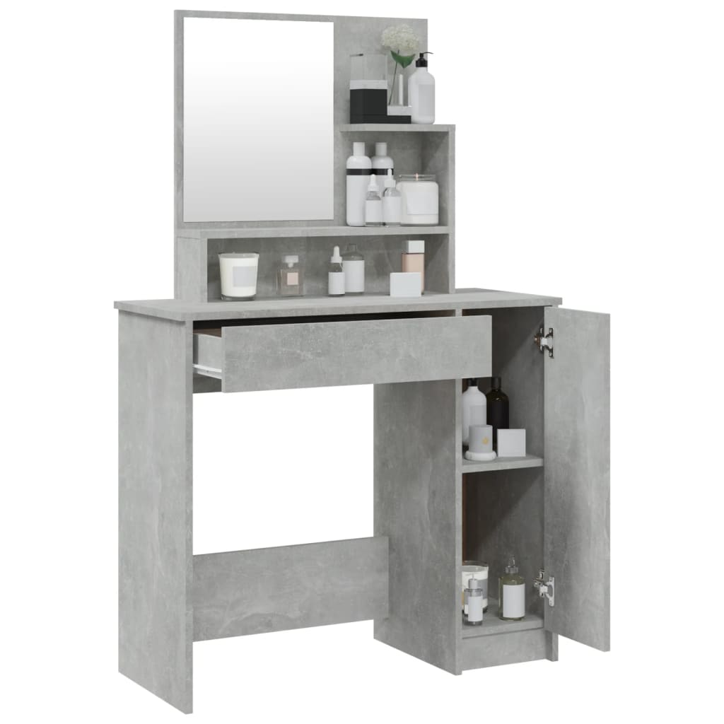 vidaXL Dressing Table with Mirror Concrete Grey 86.5x35x136 cm 5