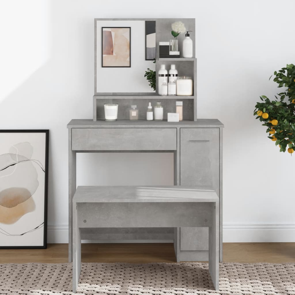vidaXL Dressing Table with Mirror Concrete Grey 86.5x35x136 cm 1