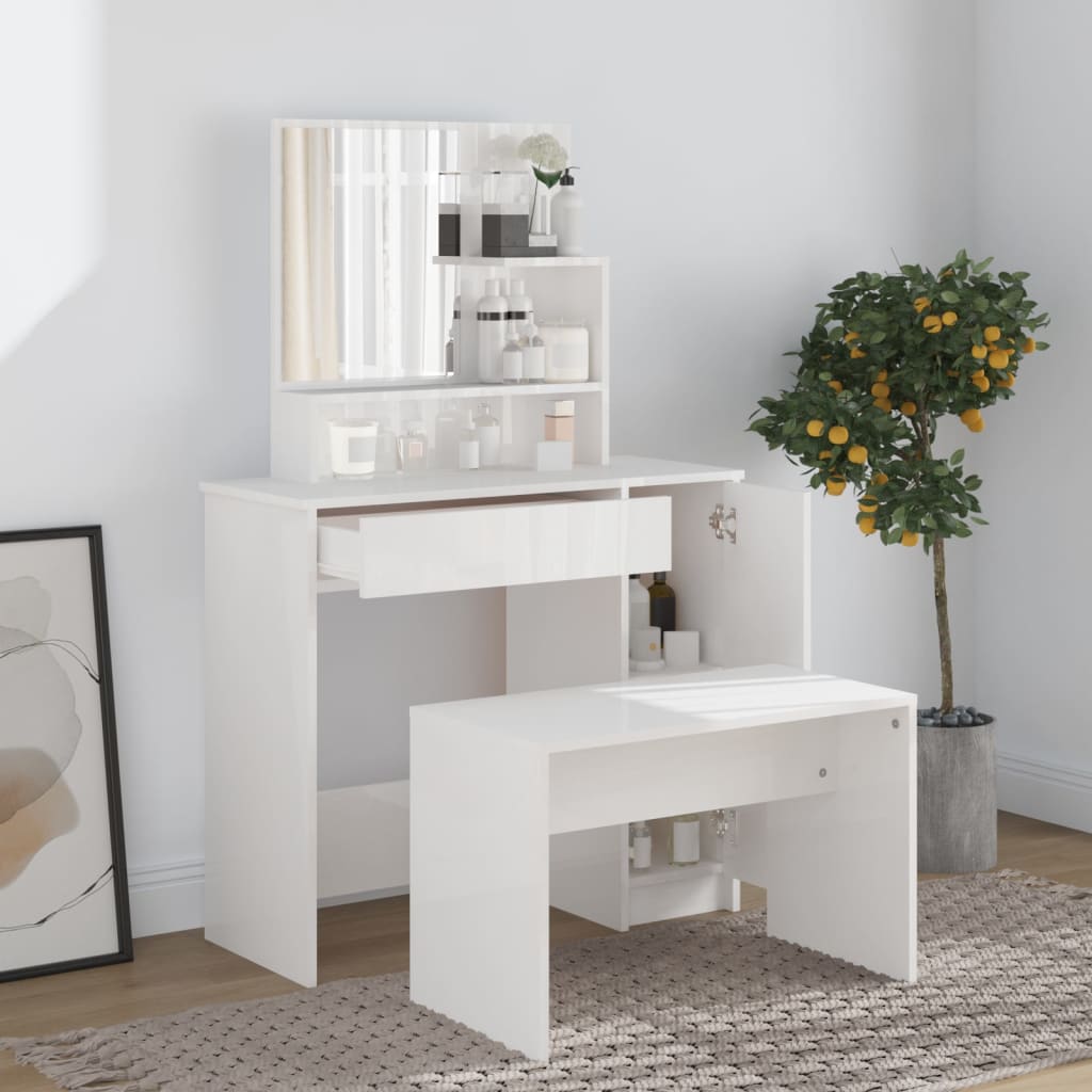 vidaXL Dressing Table with Mirror High Gloss White 86.5x35x136 cm 3