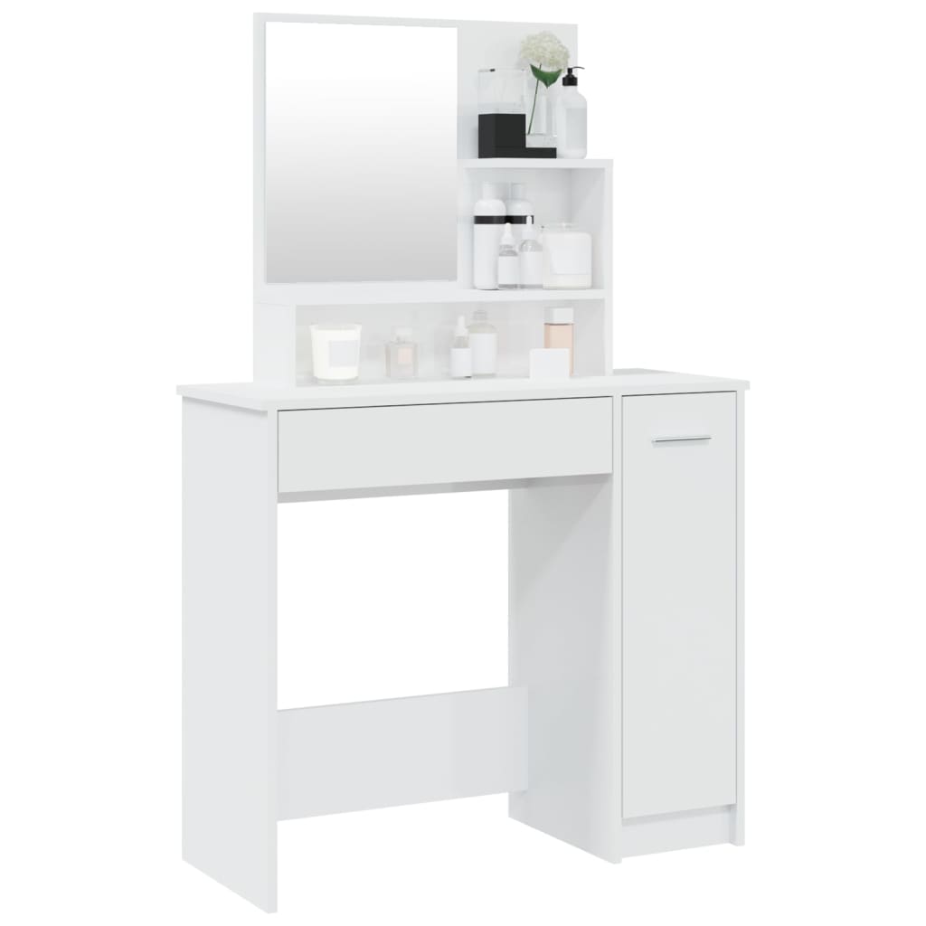 vidaXL Dressing Table with Mirror High Gloss White 86.5x35x136 cm 4