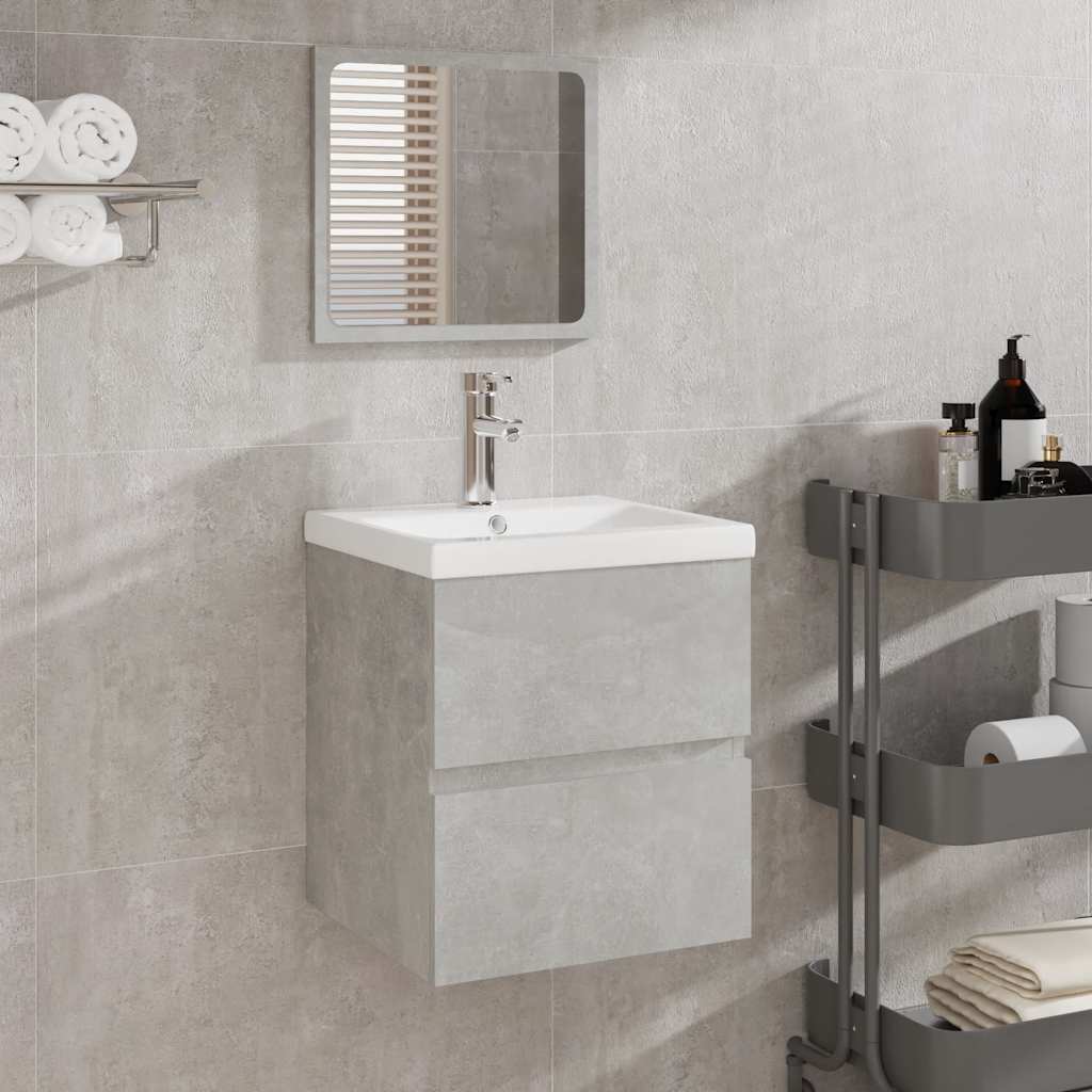 Bathroom Cabinet with Mirror Engineered Wood Concrete grey