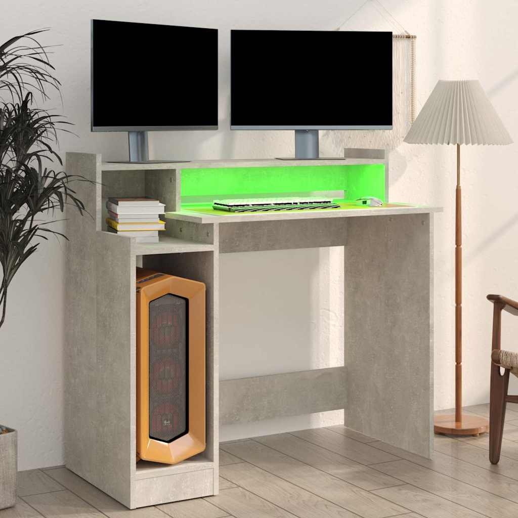 vidaXL Desk with LED Lights Concrete grey 97x45x90 cm Engineered Wood 5