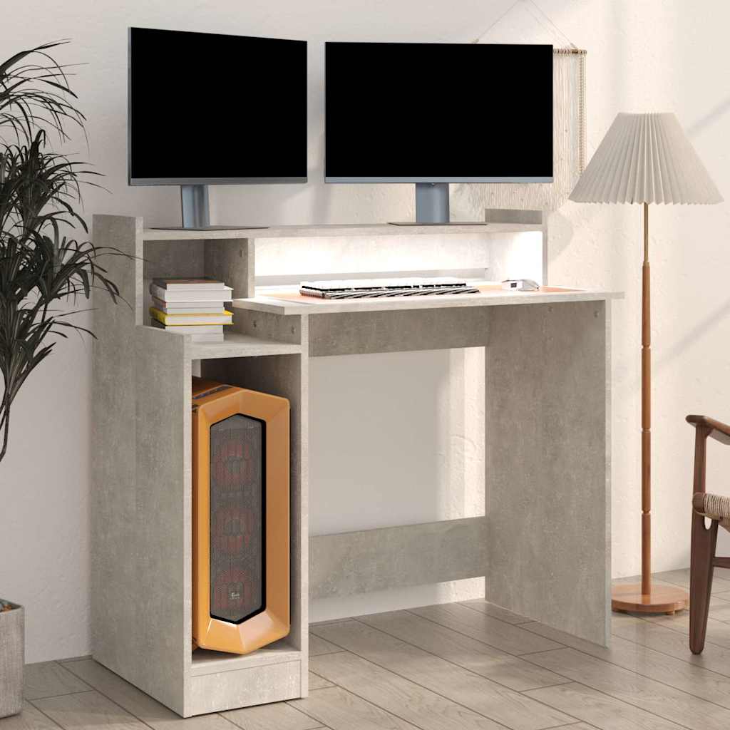 vidaXL Desk with LED Lights Concrete grey 97x45x90 cm Engineered Wood 6