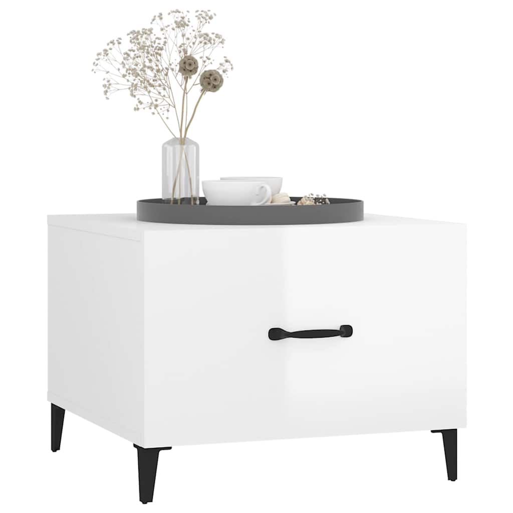 vidaXL Coffee Table with Metal Legs High Gloss White 50x50x40 cm 4