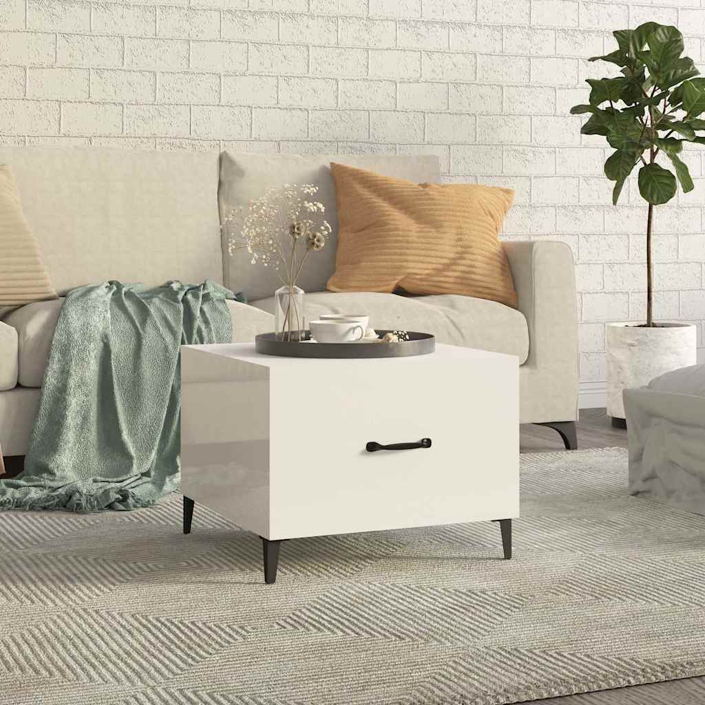 vidaXL Coffee Table with Metal Legs High Gloss White 50x50x40 cm 1