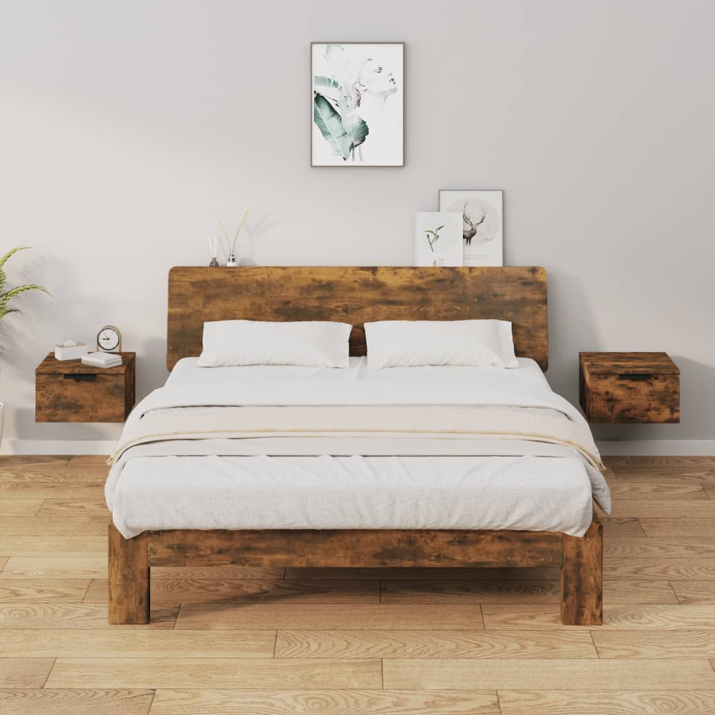 vidaXL Wall-mounted Bedside Cabinets 2 pcs Smoked Oak 34x30x20 cm 1
