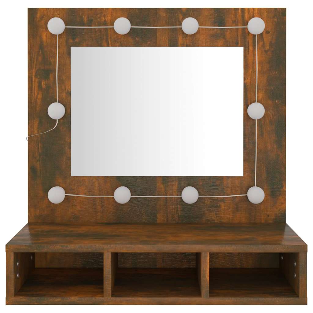 vidaXL Mirror Cabinet with LED Smoked Oak 60x31.5x62 cm 5