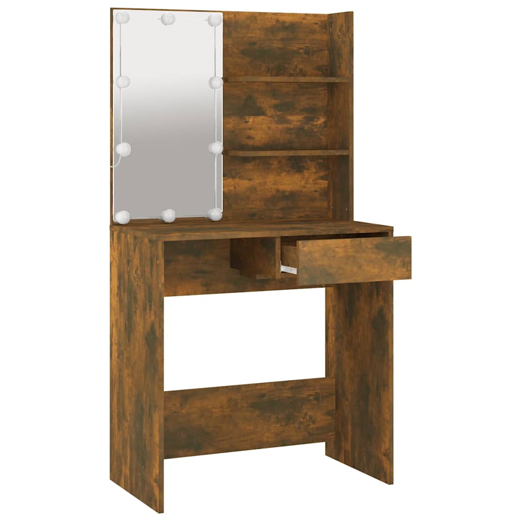 vidaXL Dressing Table with LED Brown Oak 74.5x40x141 cm 4