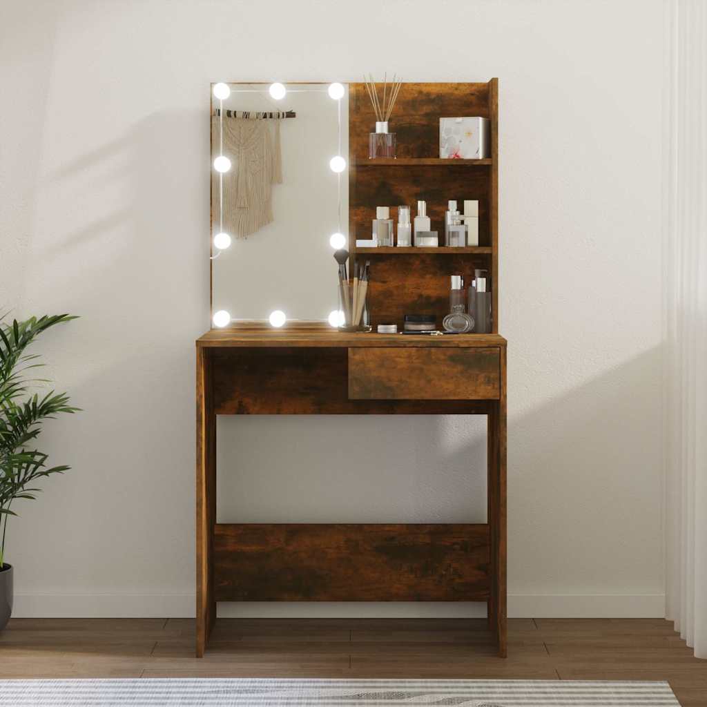 vidaXL Dressing Table with LED Brown Oak 74.5x40x141 cm 1