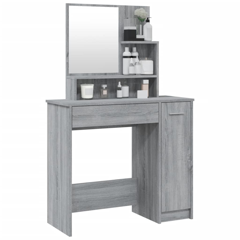 vidaXL Dressing Table with Mirror Grey Sonoma 86.5x35x136 cm 4
