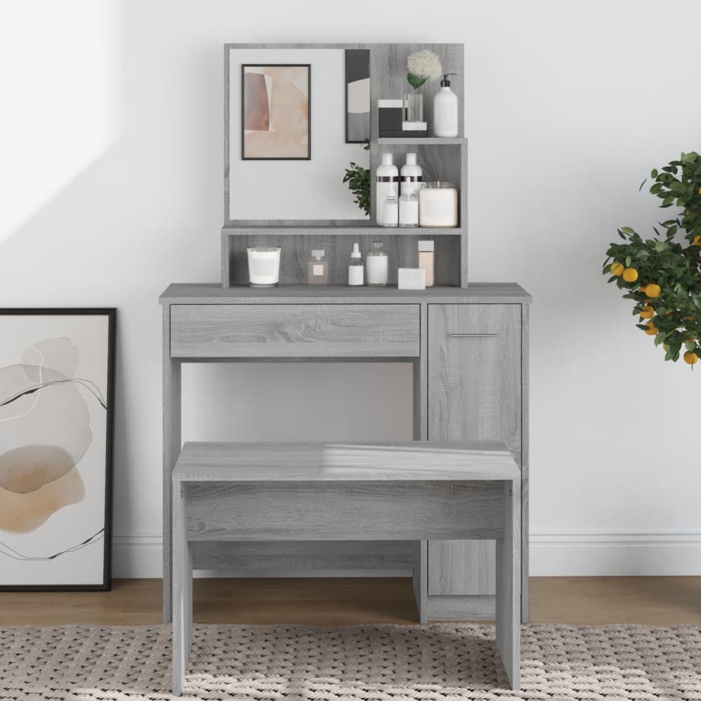 vidaXL Dressing Table with Mirror Grey Sonoma 86.5x35x136 cm 1