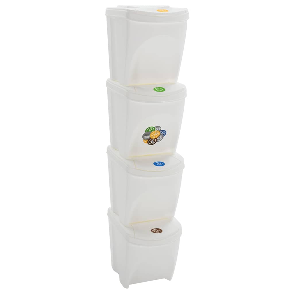 vidaXL Stackable Garbage Bin Boxes 4 pcs White 100 L Polypropylene 1