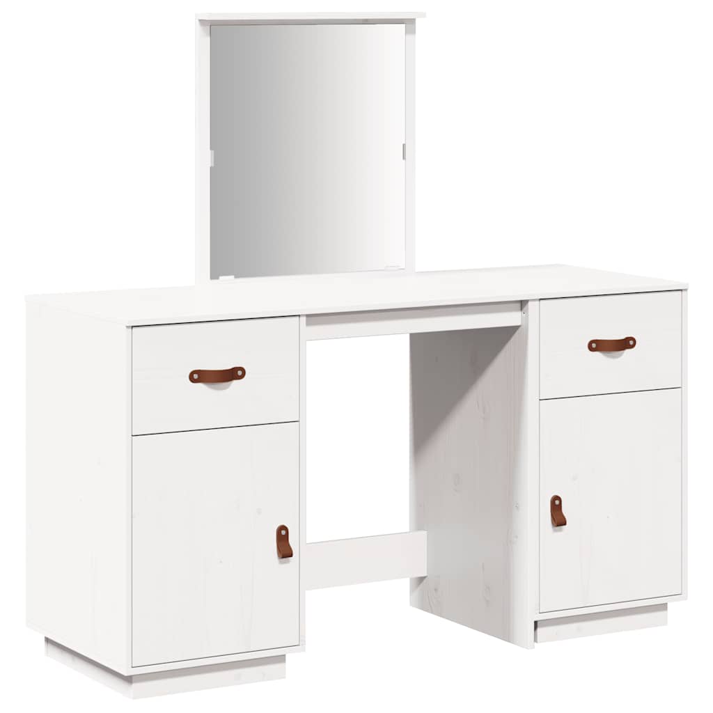 vidaXL Dressing Table Set with a Mirror White Solid Wood Pine 2