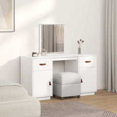 vidaXL Dressing Table Set with a Mirror White Solid Wood Pine 3