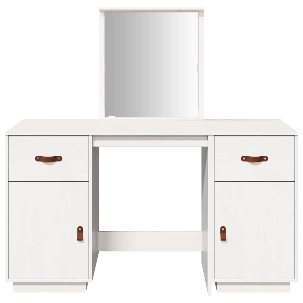 vidaXL Dressing Table Set with a Mirror White Solid Wood Pine 5