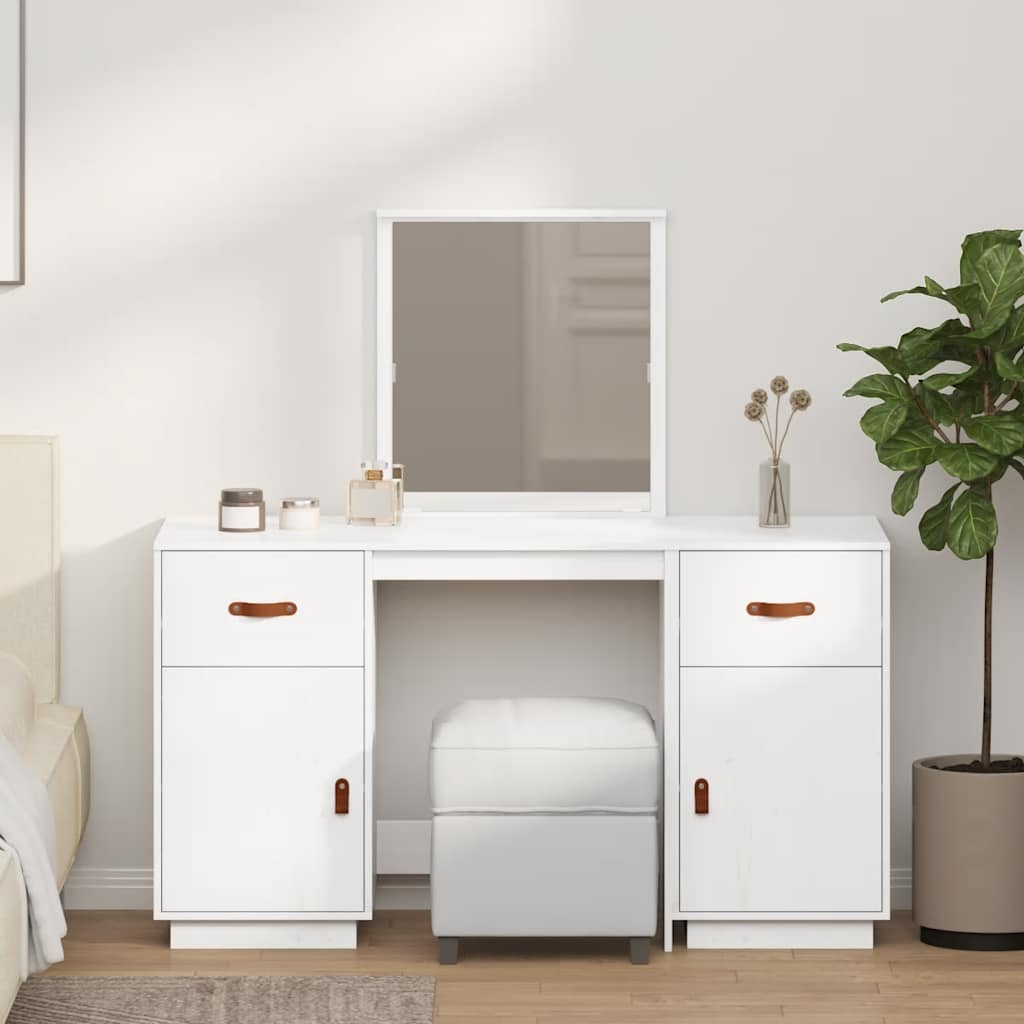 vidaXL Dressing Table Set with a Mirror White Solid Wood Pine 1