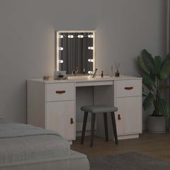 vidaXL Dressing Table Set with LED White Solid Wood Pine 3