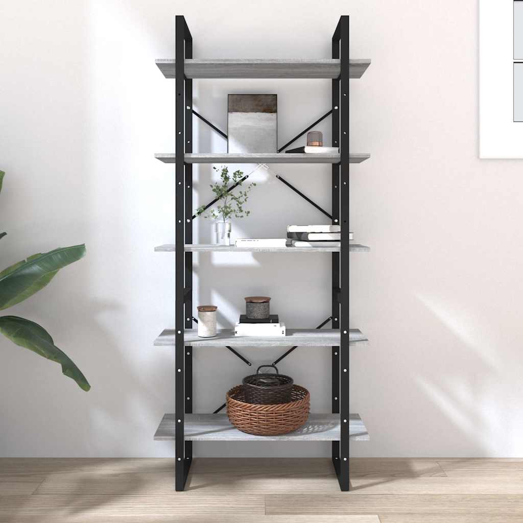 vidaXL 5-Tier Book Cabinet Grey Sonoma 80x30x175 cm Engineered Wood 3