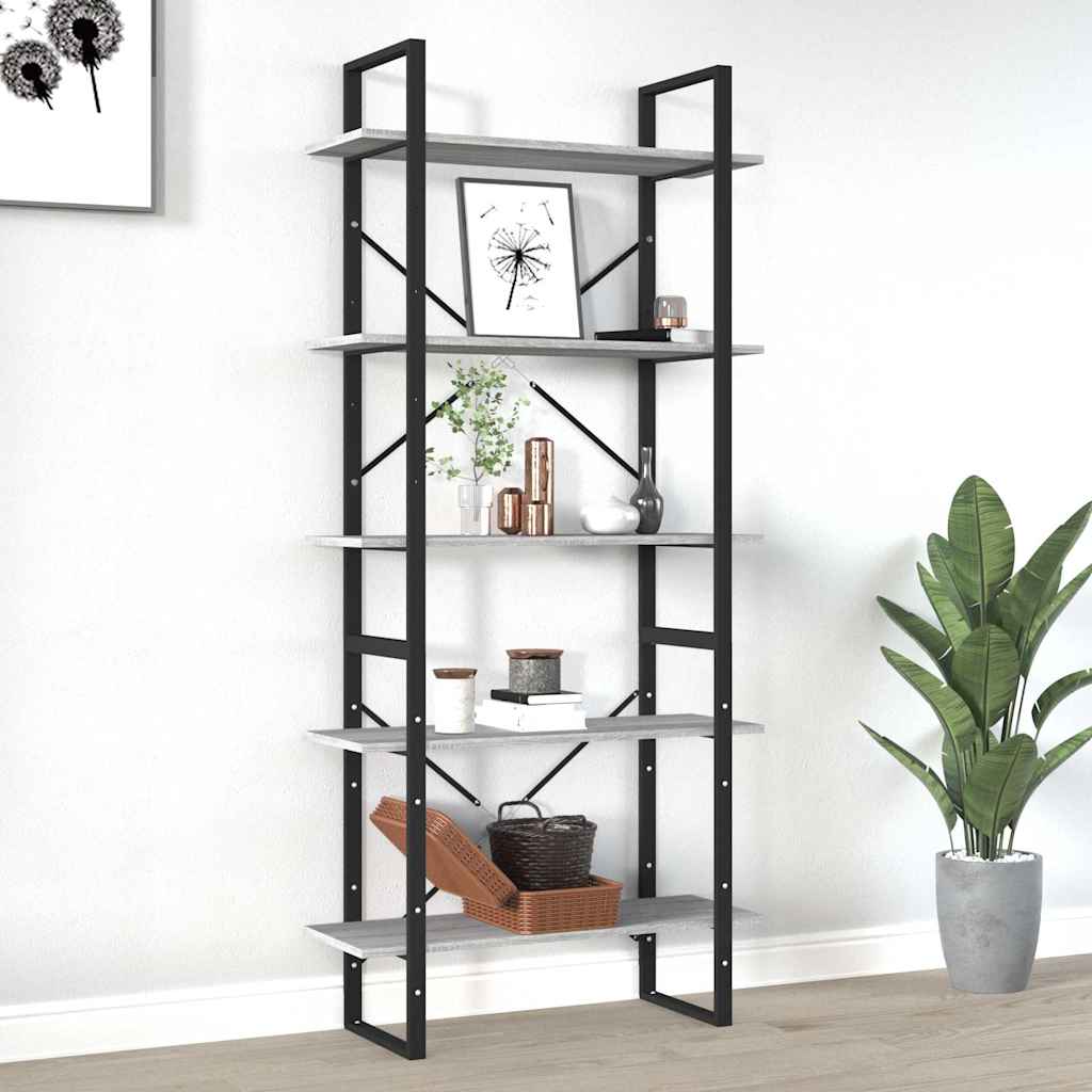 vidaXL 5-Tier Book Cabinet Grey Sonoma 80x30x175 cm Engineered Wood 1