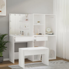 vidaXL Dressing Table Set with LED White Engineered Wood 4