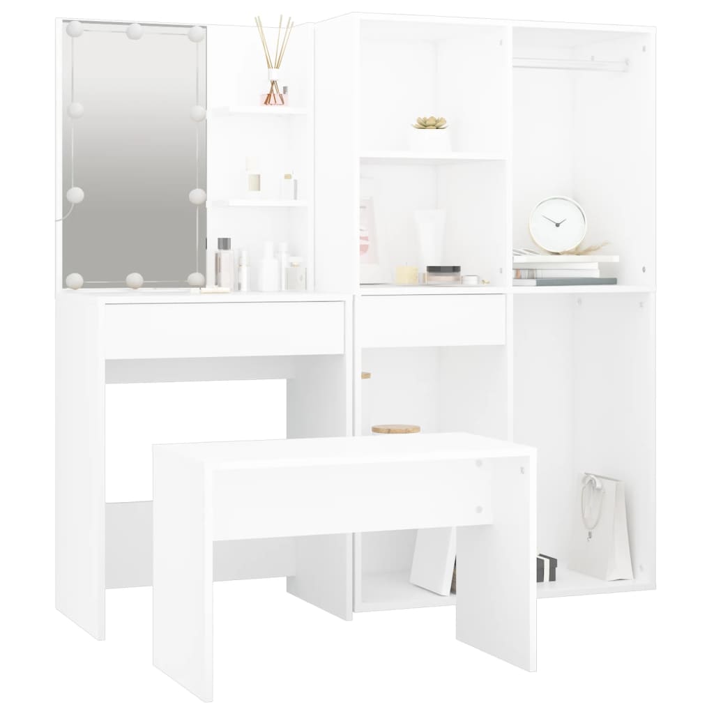 vidaXL Dressing Table Set with LED White Engineered Wood 5