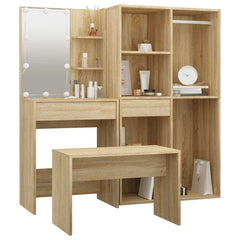 vidaXL Dressing Table Set with LED Sonoma Oak Engineered Wood 5