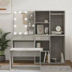 vidaXL Dressing Table Set with LED Concrete Grey Engineered Wood 3