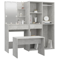 vidaXL Dressing Table Set with LED Concrete Grey Engineered Wood 5