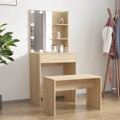 Dressing Table Set with LED Engineered Wood Depth 40 cm Width 60 cm Sonoma oak