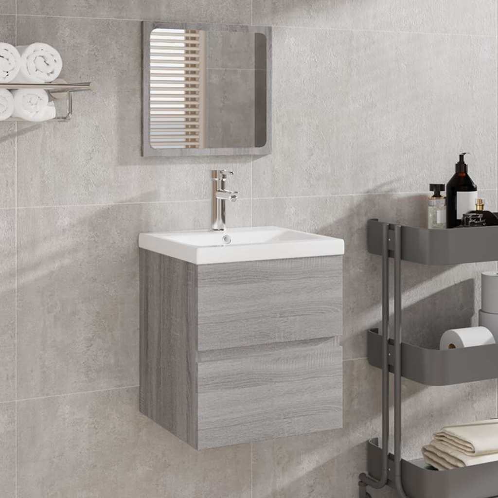 Bathroom Sink Cabinet with Basin and Mirror Grey sonoma