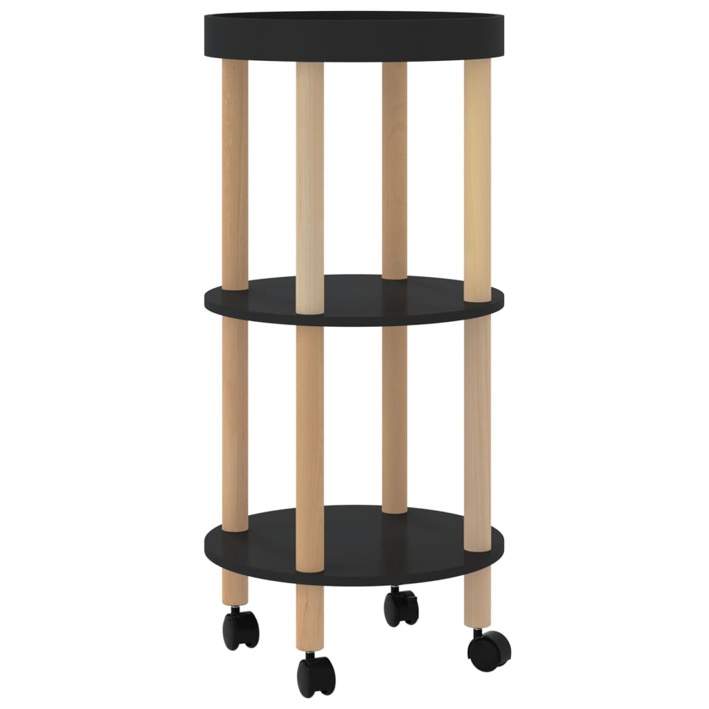 vidaXL 3-tier Trolley Black 38x38x82cm Engineered Wood&Solid Wood Pine 2