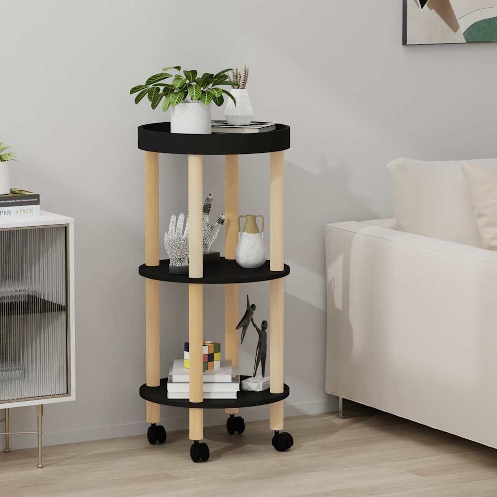 vidaXL 3-tier Trolley Black 38x38x82cm Engineered Wood&Solid Wood Pine 1