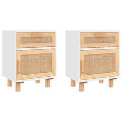 vidaXL Bedside Cabinets 2 pcs White Solid Wood Pine and Natural Rattan 2