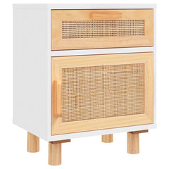 vidaXL Bedside Cabinets 2 pcs White Solid Wood Pine and Natural Rattan 4