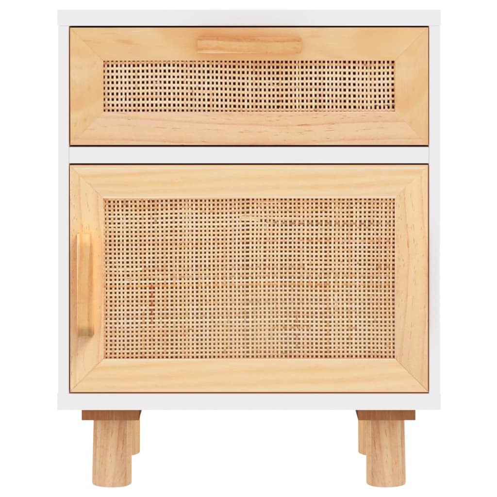 vidaXL Bedside Cabinets 2 pcs White Solid Wood Pine and Natural Rattan 5