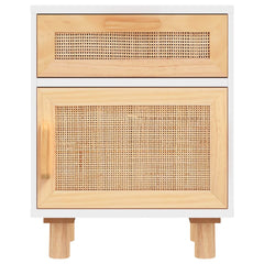 vidaXL Bedside Cabinets 2 pcs White Solid Wood Pine and Natural Rattan 5