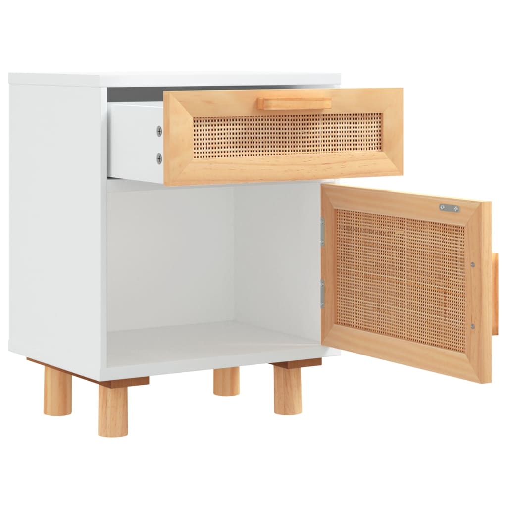vidaXL Bedside Cabinets 2 pcs White Solid Wood Pine and Natural Rattan 6