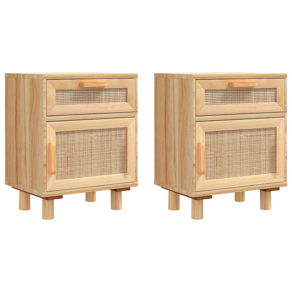 vidaXL Bedside Cabinets 2 pcs Brown Solid Wood Pine and Natural Rattan 2