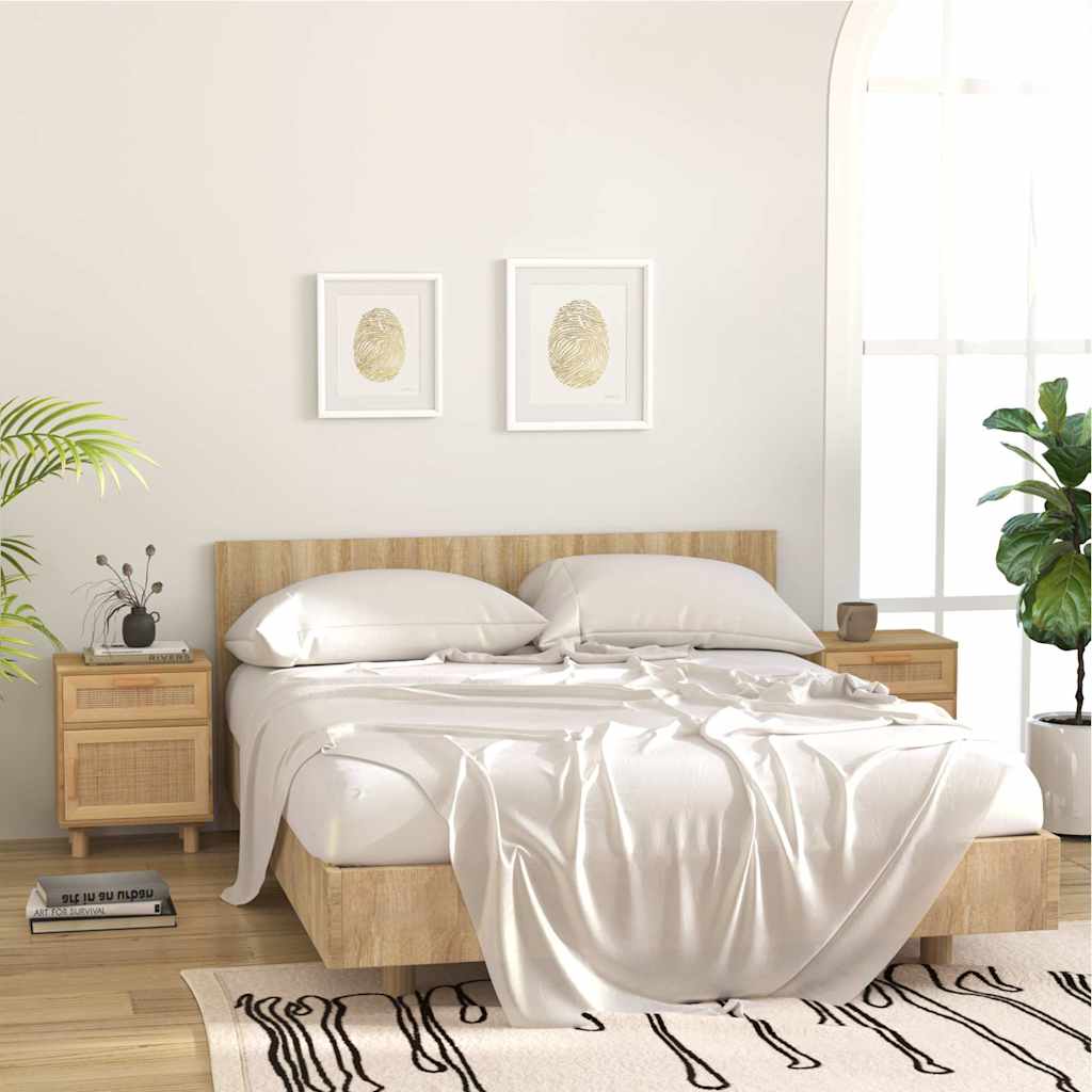 vidaXL Bedside Cabinets 2 pcs Brown Solid Wood Pine and Natural Rattan 1