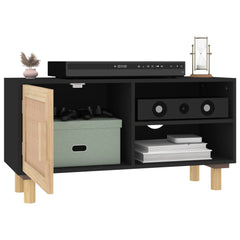 vidaXL TV Cabinet | Black | Engineered wood, Solid pinewood, Natural rattan 3