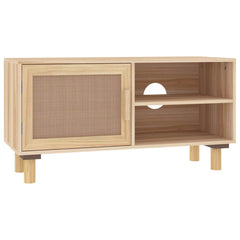 vidaXL Tv Cabinet | Brown | Engineered wood, solid pinewood, natural rattan 2