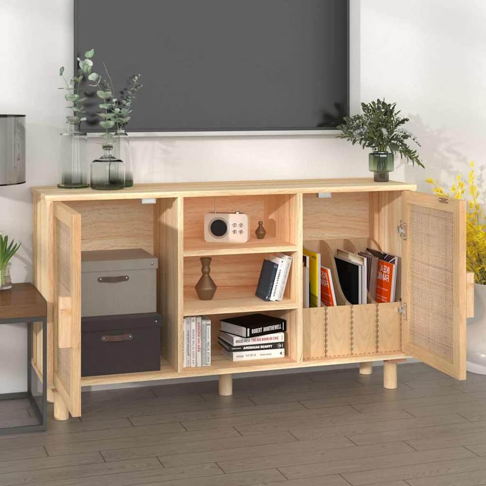 Sideboard 105x30x60 cm Solid Wood Pine and Natural Rattan Brown