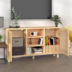Sideboard 105x30x60 cm Solid Wood Pine and Natural Rattan Brown