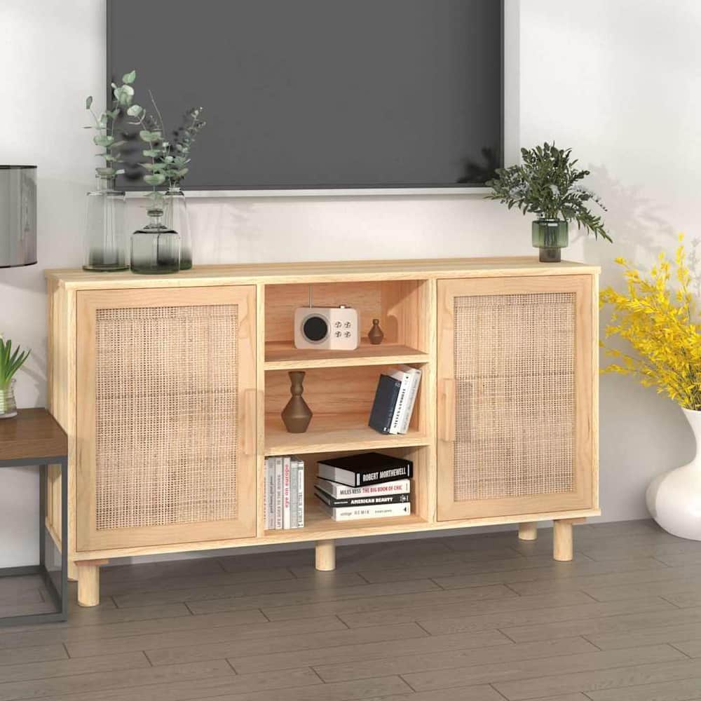 Sideboard 105x30x60 cm Solid Wood Pine and Natural Rattan Brown