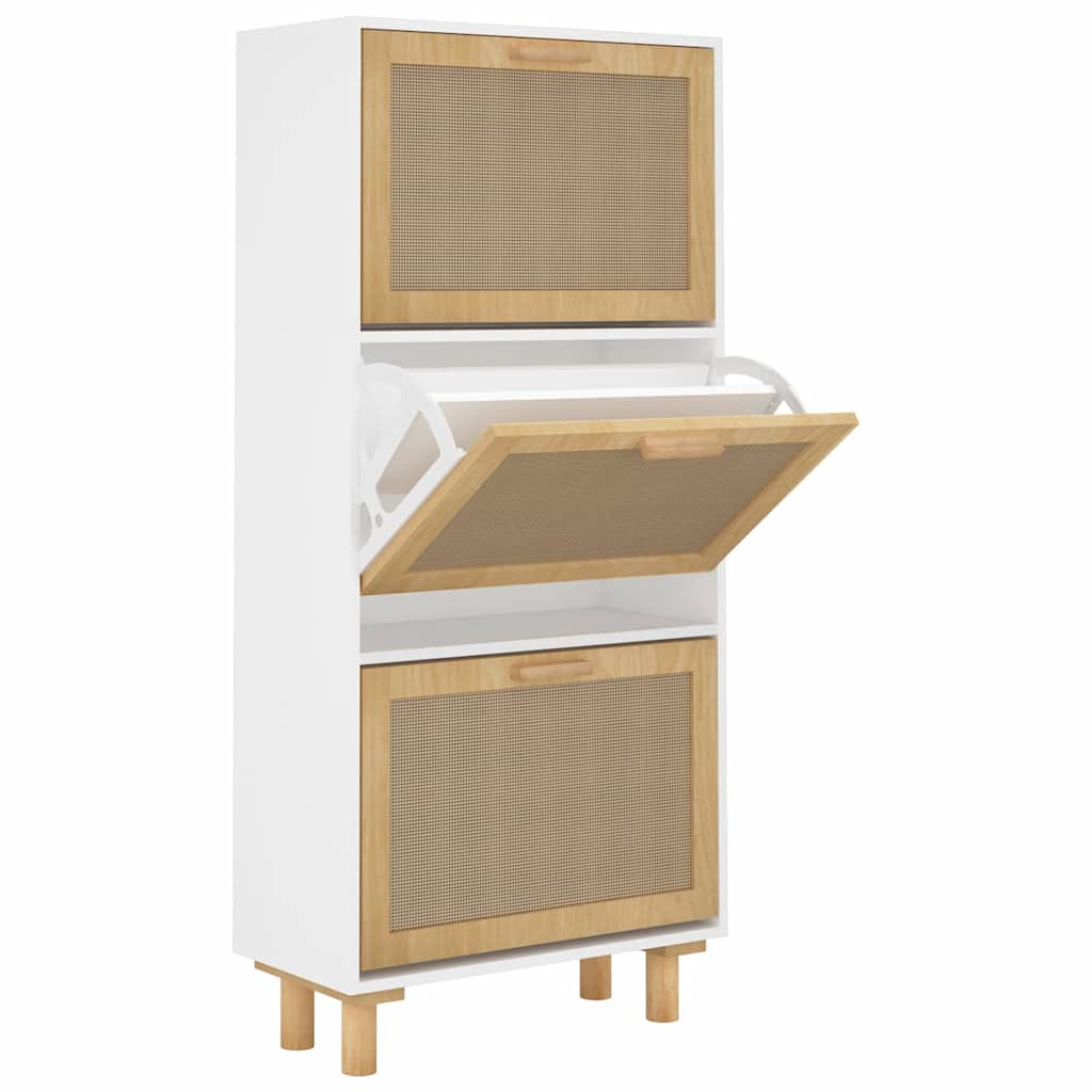vidaXL Shoe Cabinet White 52x25x115 cm Engineered Wood&Natural Rattan 2