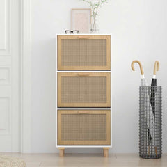 vidaXL Shoe Cabinet White 52x25x115 cm Engineered Wood&Natural Rattan 3